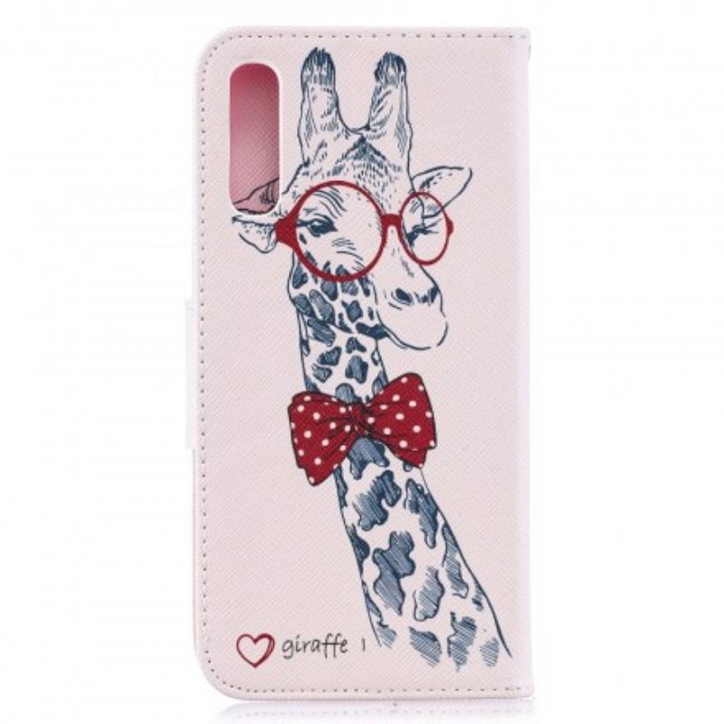 Capa De Couro Para Samsung Galaxy A50 Girafa Inteligente