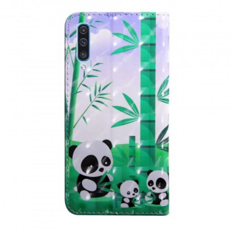 Capa Em Pele Para Samsung Galaxy A50 Família Panda