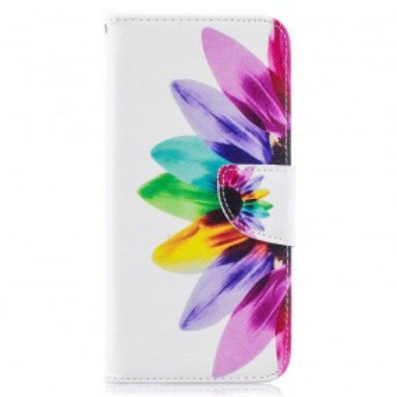 Capa Em Pele Para Samsung Galaxy A50 Flor Aquarela