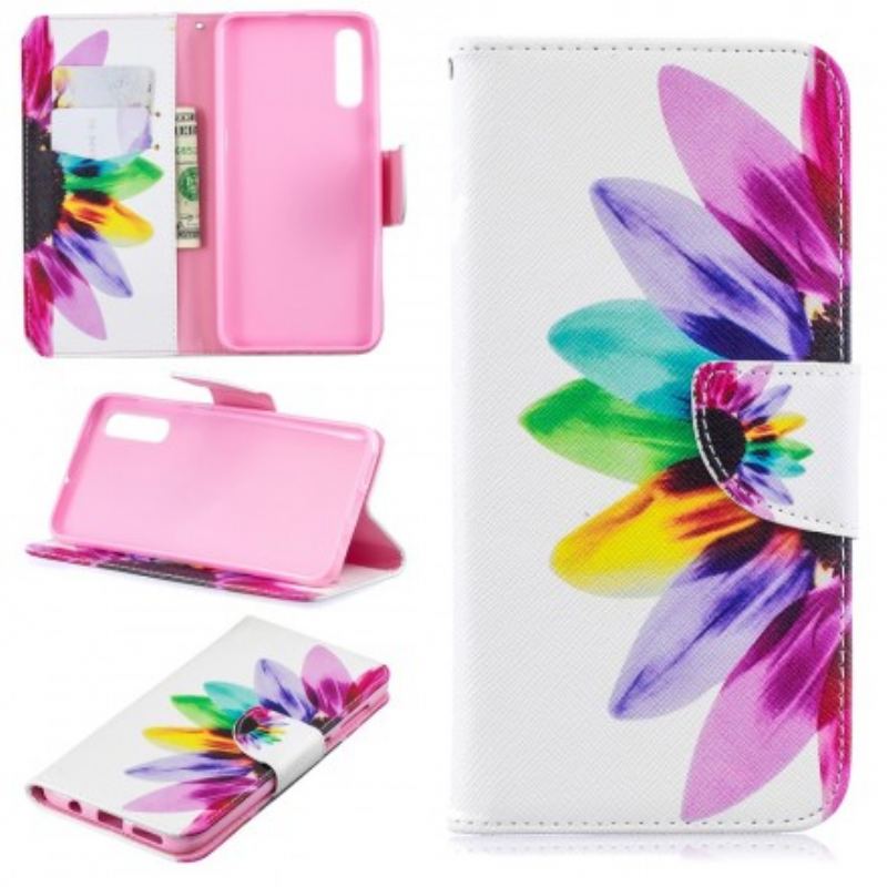 Capa Em Pele Para Samsung Galaxy A50 Flor Aquarela