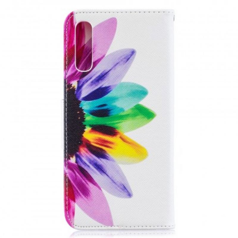 Capa Em Pele Para Samsung Galaxy A50 Flor Aquarela