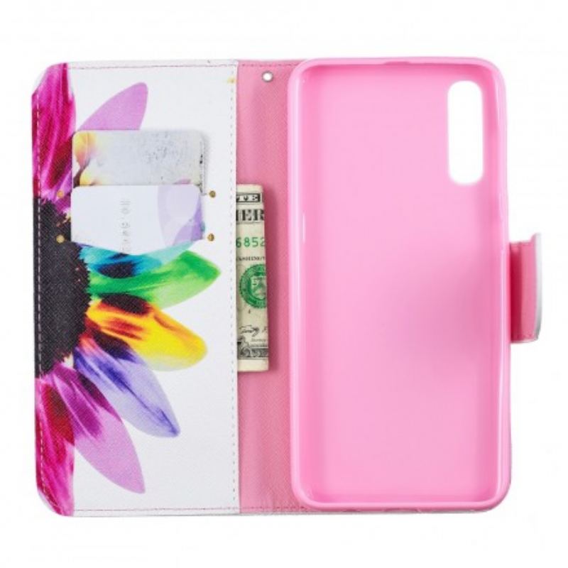 Capa Em Pele Para Samsung Galaxy A50 Flor Aquarela