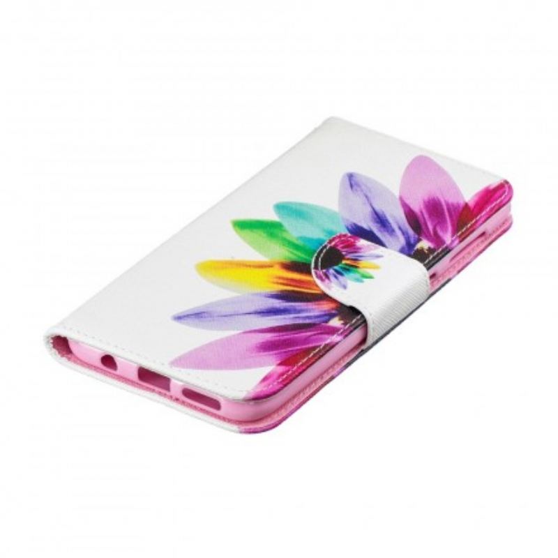 Capa Em Pele Para Samsung Galaxy A50 Flor Aquarela