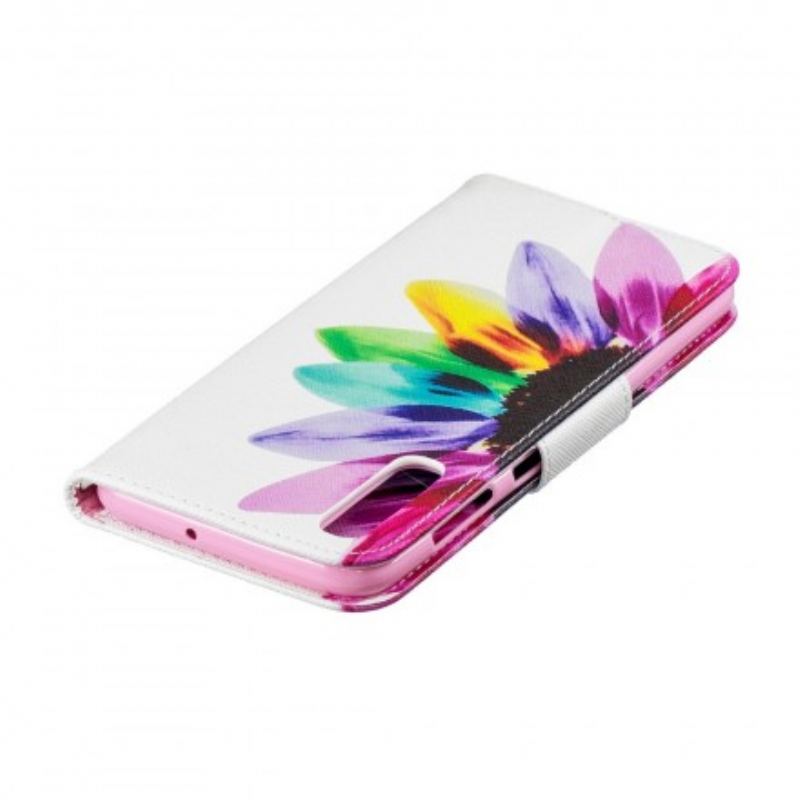 Capa Em Pele Para Samsung Galaxy A50 Flor Aquarela