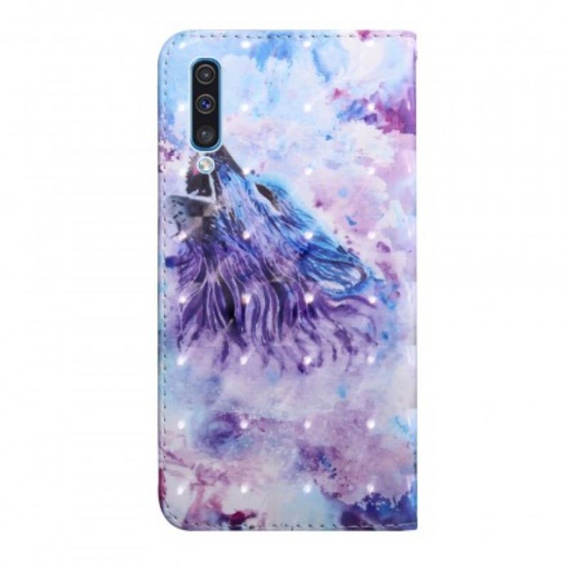 Capa Flip Para Samsung Galaxy A50 Aquarela Lobo