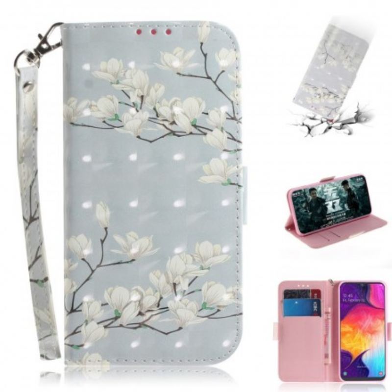 Capa Flip Para Samsung Galaxy A50 De Cordão Árvore De Flores De Cinta