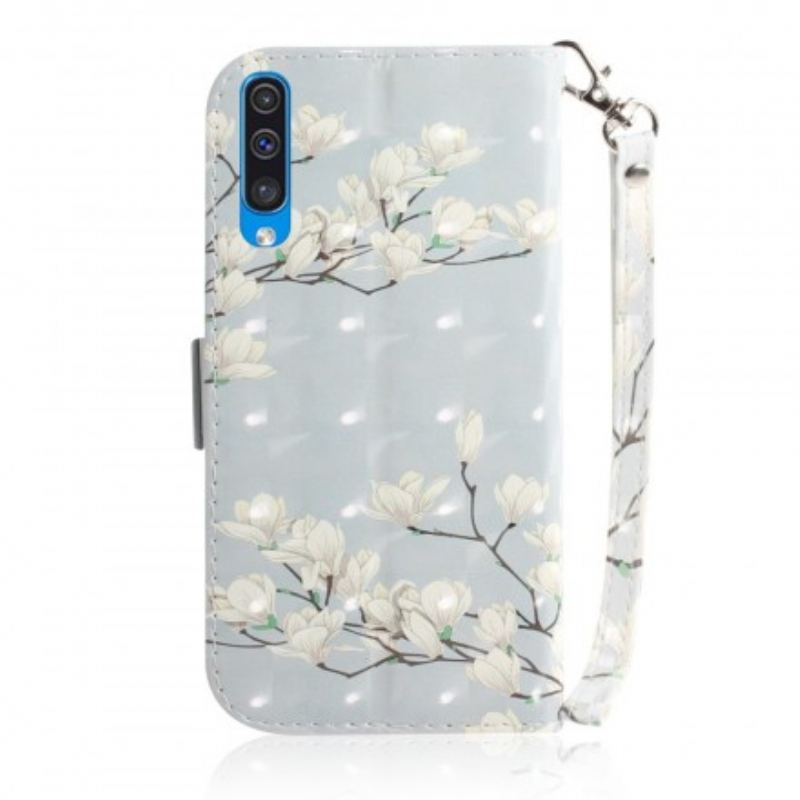 Capa Flip Para Samsung Galaxy A50 De Cordão Árvore De Flores De Cinta