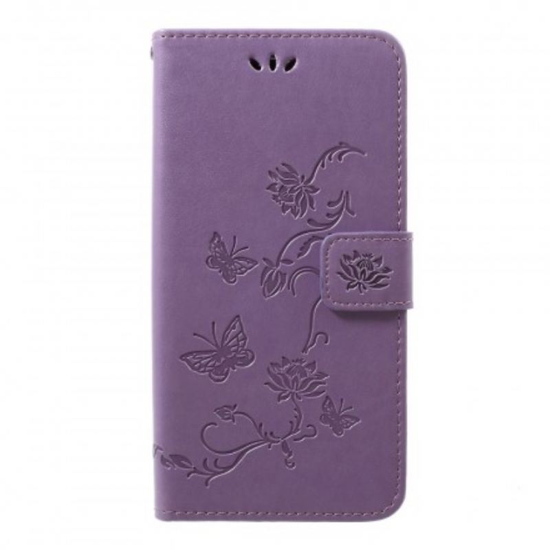 Capa Flip Para Samsung Galaxy A50 De Cordão Pulseira Borboletas E Flores