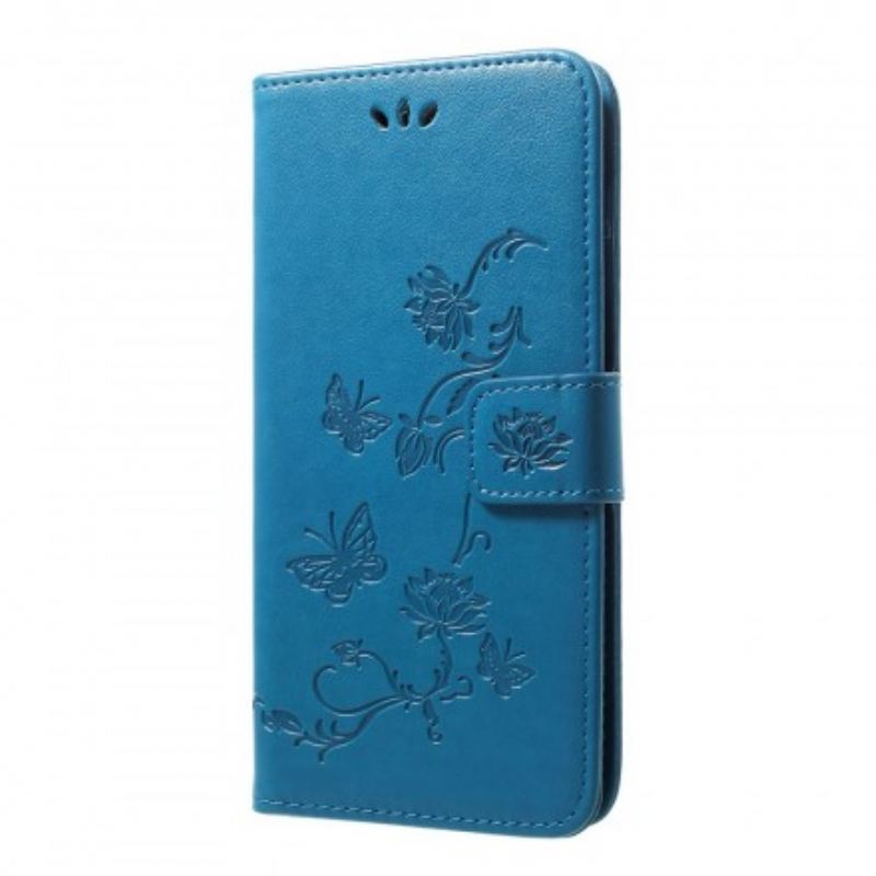 Capa Flip Para Samsung Galaxy A50 De Cordão Pulseira Borboletas E Flores