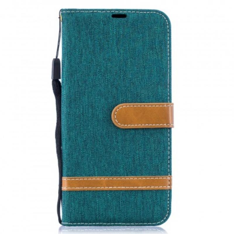 Capa Folio Para Samsung Galaxy A50 De Cordão Correia Efeito Tecido E Couro