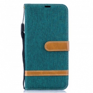 Capa Folio Para Samsung Galaxy A50 De Cordão Correia Efeito Tecido E Couro