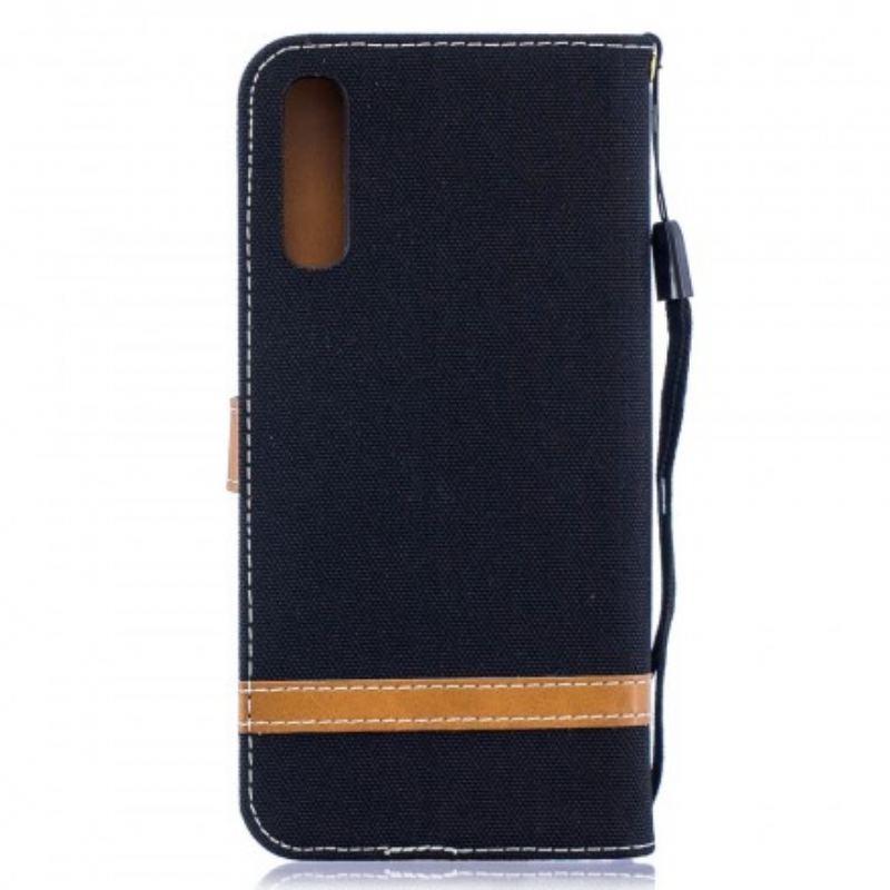 Capa Folio Para Samsung Galaxy A50 De Cordão Correia Efeito Tecido E Couro