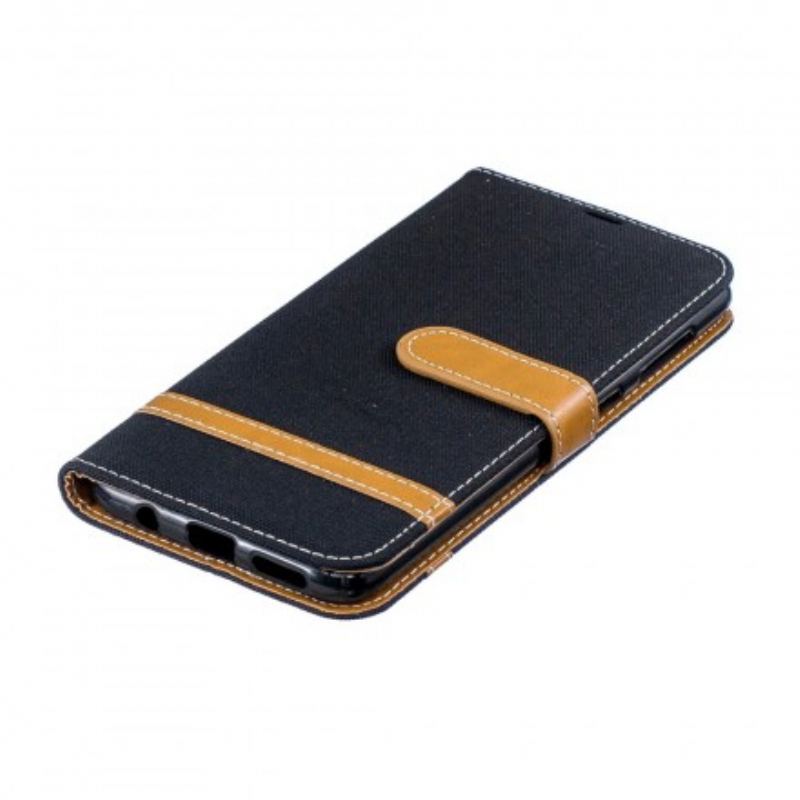 Capa Folio Para Samsung Galaxy A50 De Cordão Correia Efeito Tecido E Couro