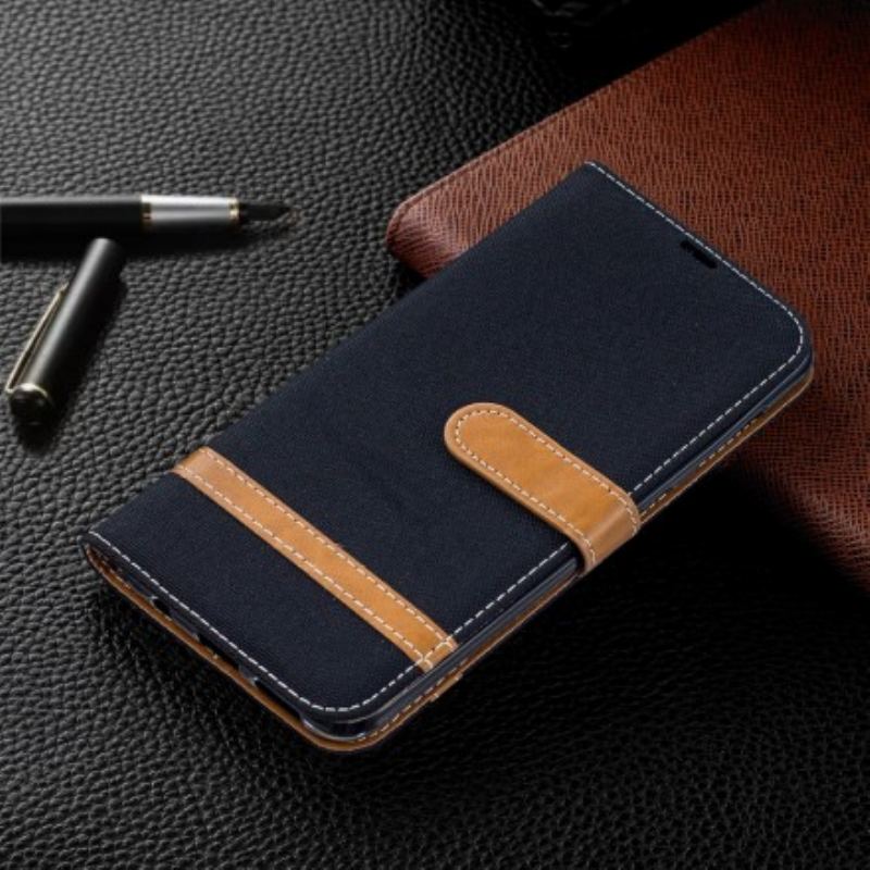 Capa Folio Para Samsung Galaxy A50 De Cordão Correia Efeito Tecido E Couro