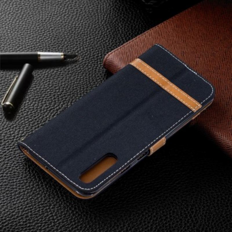 Capa Folio Para Samsung Galaxy A50 De Cordão Correia Efeito Tecido E Couro