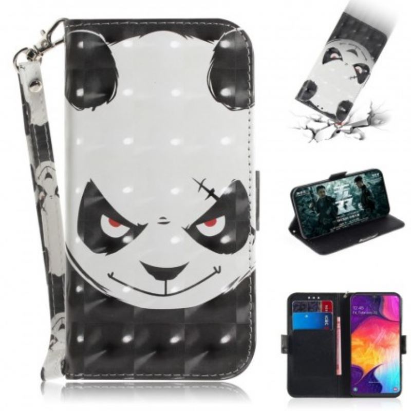 Capa Folio Para Samsung Galaxy A50 De Cordão Panda Irritado Com Cordão