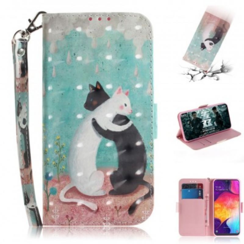 Capa Folio Para Samsung Galaxy A50 De Cordão Strappy Cat Friends