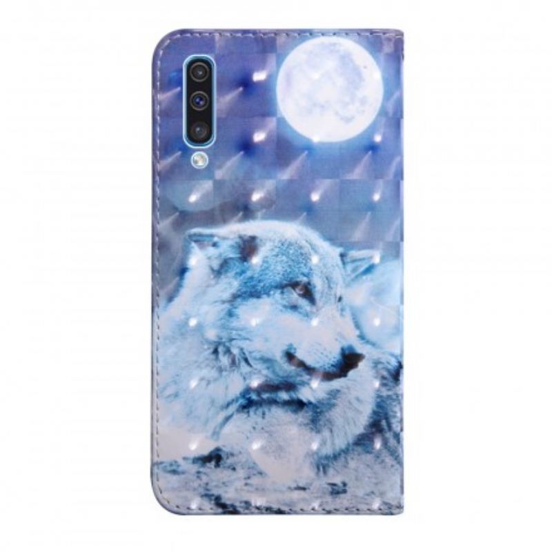 Capa Folio Para Samsung Galaxy A50 Lobo Ao Luar