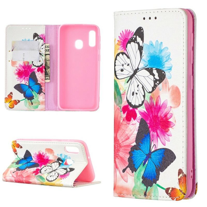 Capa De Celular Para Samsung Galaxy A20e Flip Borboletas Coloridas