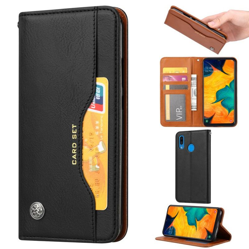 Capa De Celular Para Samsung Galaxy A20e Flip Titular De Cartão De Couro Sintético