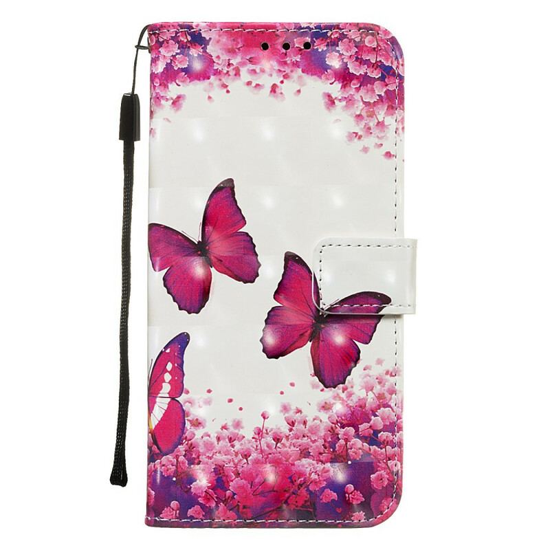 Capa De Couro Para Samsung Galaxy A20e Borboletas Vermelhas