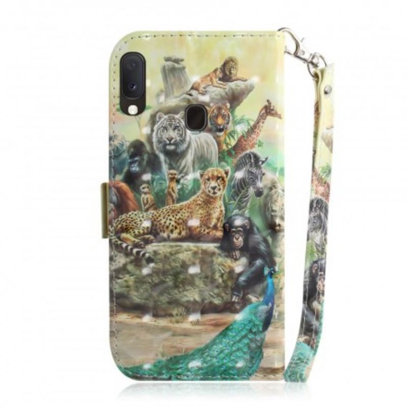 Capa De Couro Para Samsung Galaxy A20e De Cordão Animais De Safári Tanga