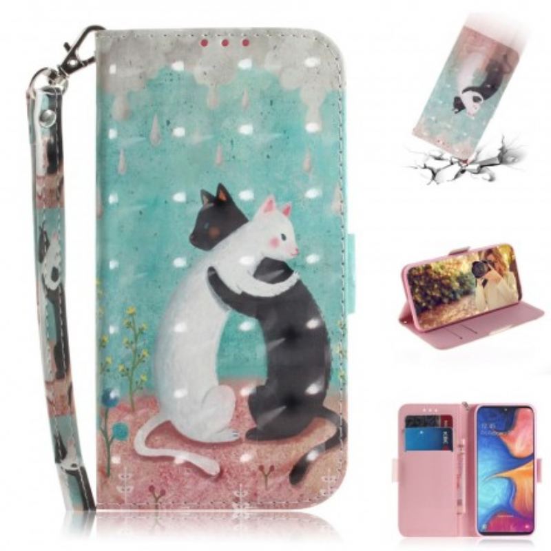 Capa De Couro Para Samsung Galaxy A20e De Cordão Strappy Cat Friends