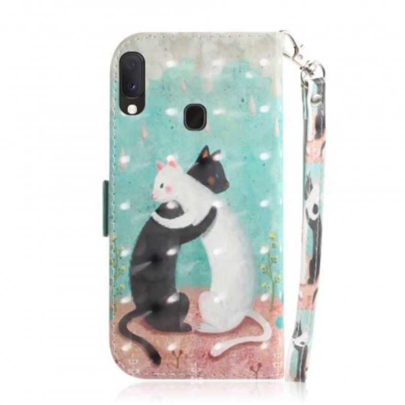 Capa De Couro Para Samsung Galaxy A20e De Cordão Strappy Cat Friends