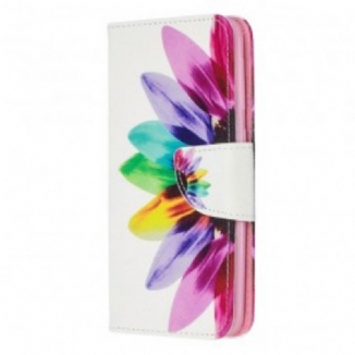 Capa De Couro Para Samsung Galaxy A20e Flor Aquarela