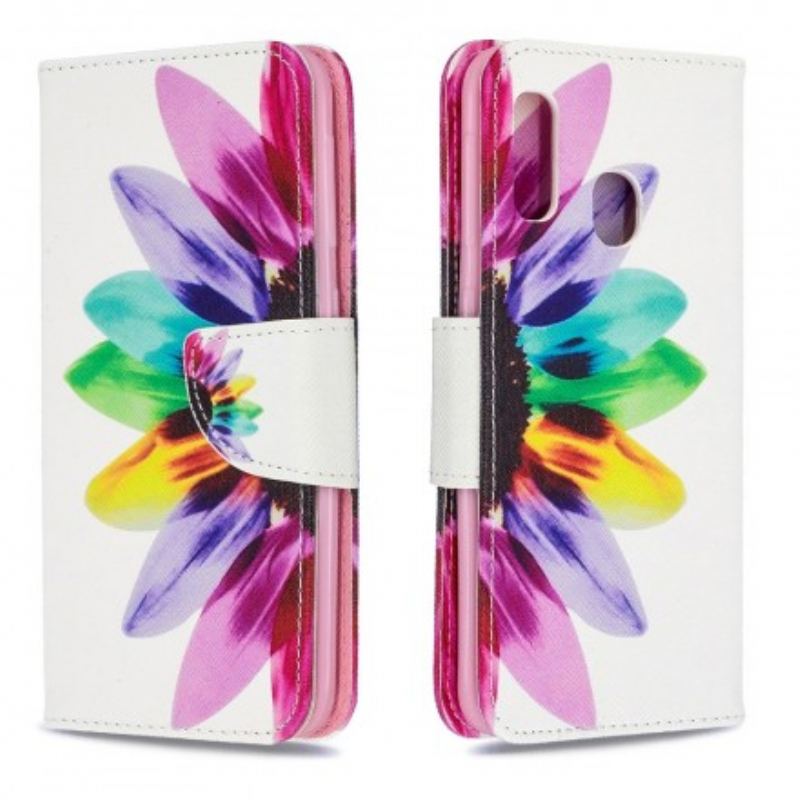 Capa De Couro Para Samsung Galaxy A20e Flor Aquarela