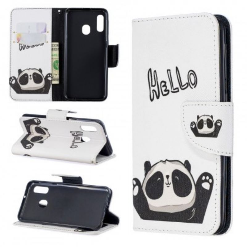 Capa De Couro Para Samsung Galaxy A20e Olá Panda