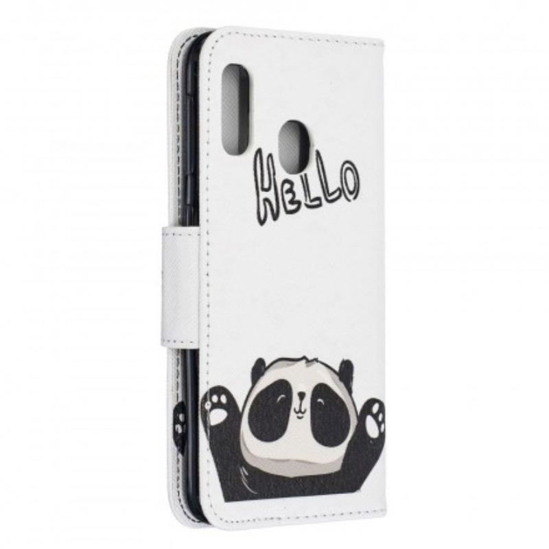 Capa De Couro Para Samsung Galaxy A20e Olá Panda