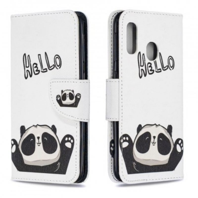 Capa De Couro Para Samsung Galaxy A20e Olá Panda