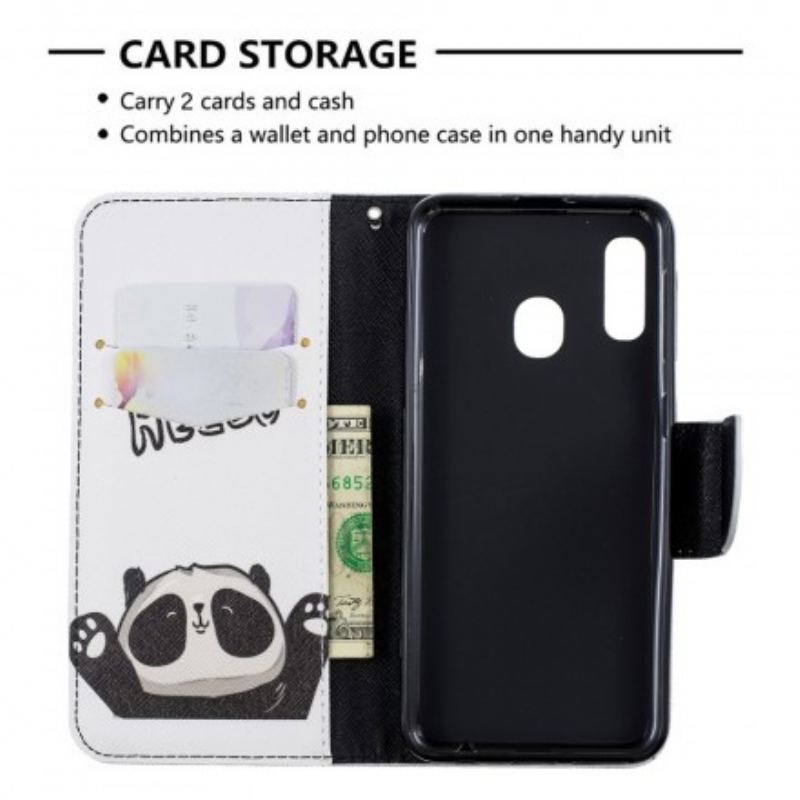 Capa De Couro Para Samsung Galaxy A20e Olá Panda