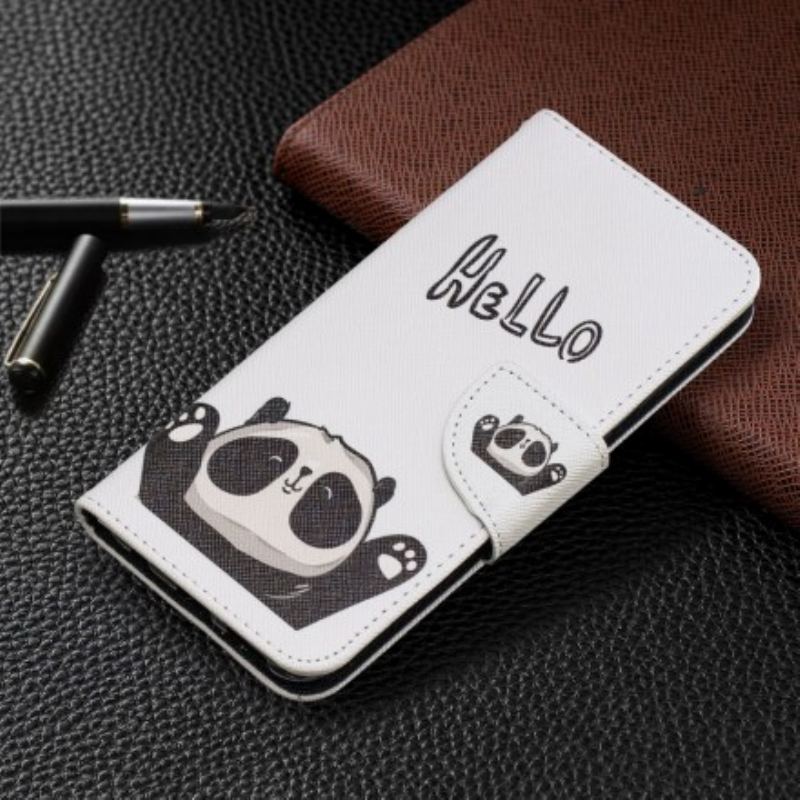 Capa De Couro Para Samsung Galaxy A20e Olá Panda