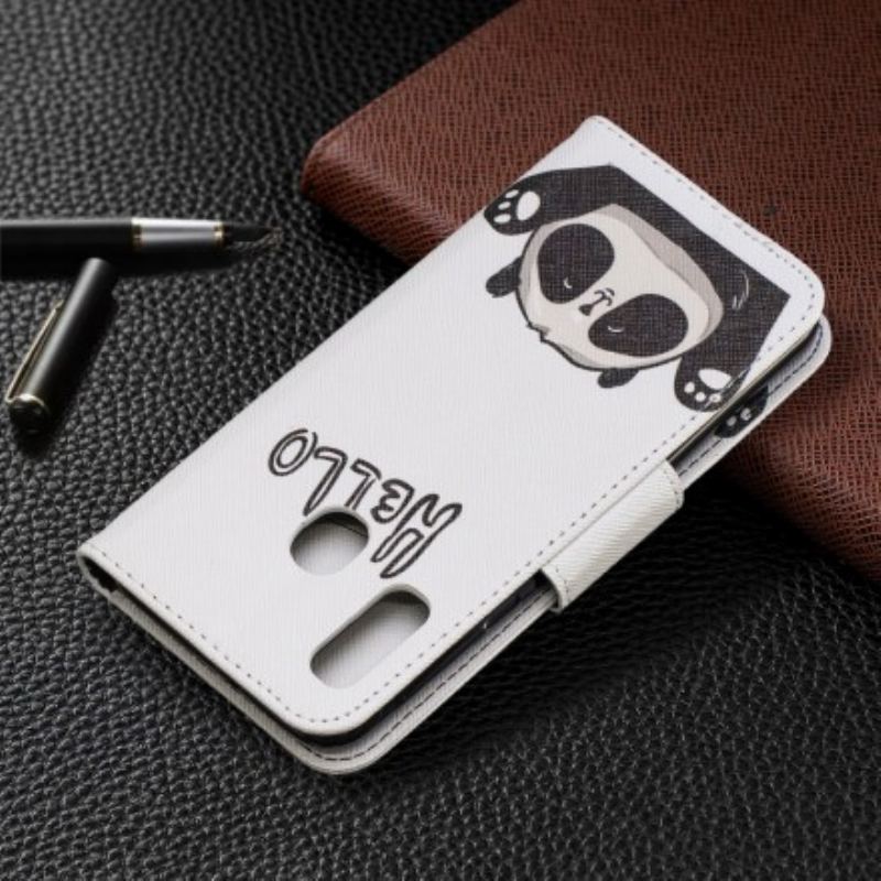 Capa De Couro Para Samsung Galaxy A20e Olá Panda