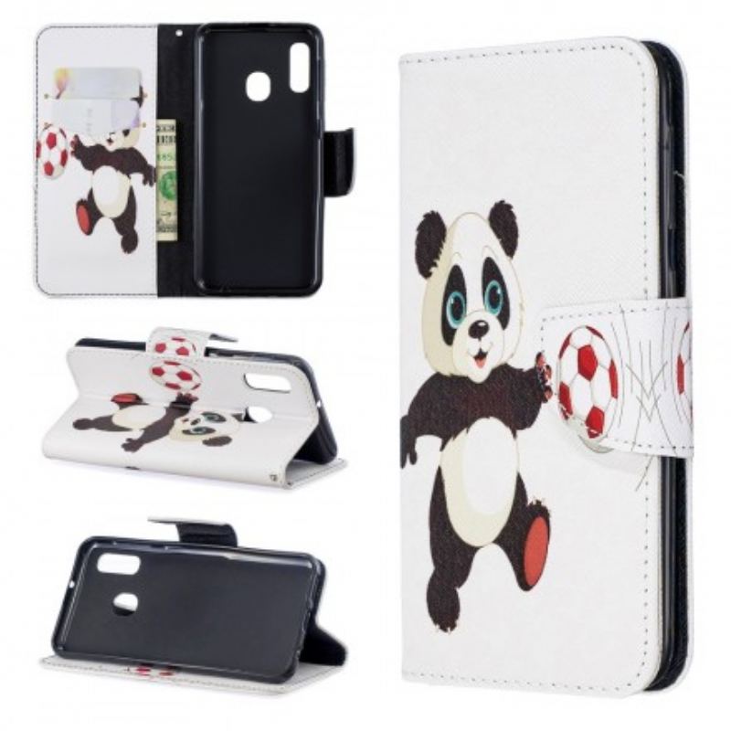 Capa De Couro Para Samsung Galaxy A20e Panda Futebol