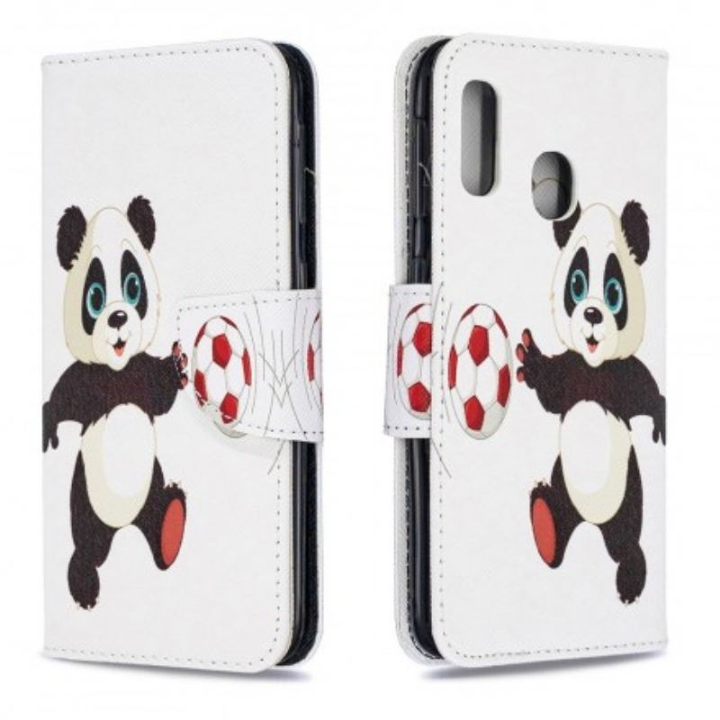 Capa De Couro Para Samsung Galaxy A20e Panda Futebol