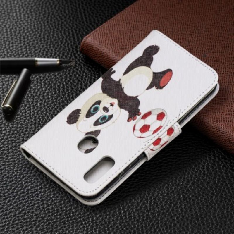 Capa De Couro Para Samsung Galaxy A20e Panda Futebol