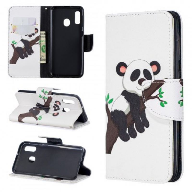 Capa De Couro Para Samsung Galaxy A20e Panda Preguiçoso