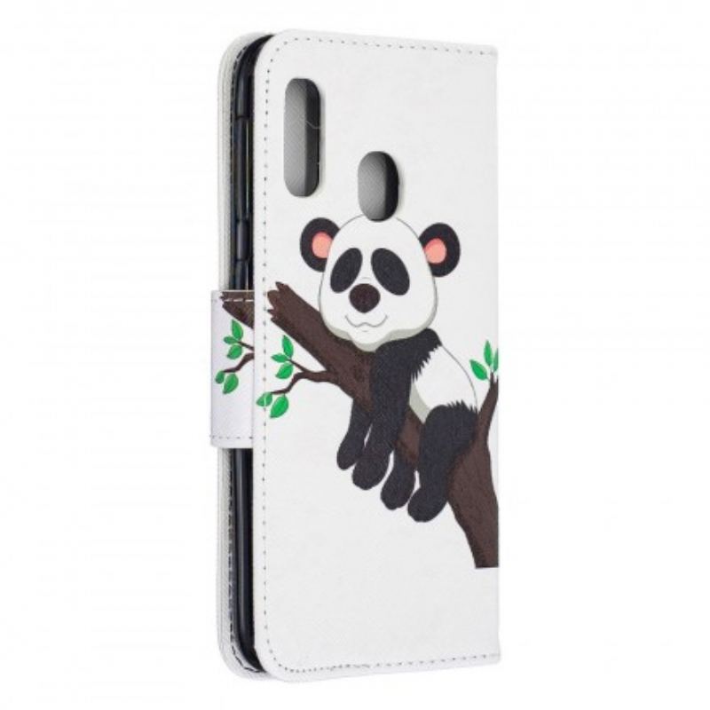 Capa De Couro Para Samsung Galaxy A20e Panda Preguiçoso