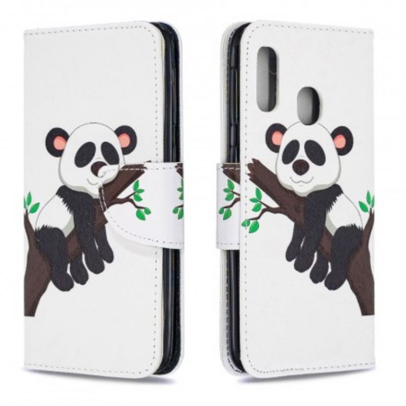 Capa De Couro Para Samsung Galaxy A20e Panda Preguiçoso