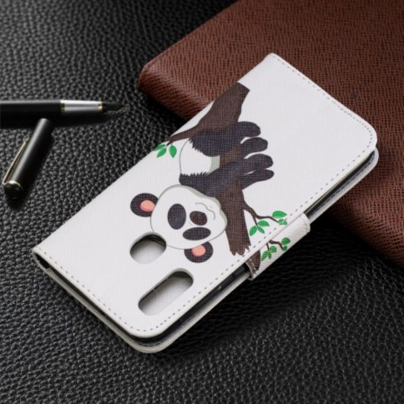 Capa De Couro Para Samsung Galaxy A20e Panda Preguiçoso