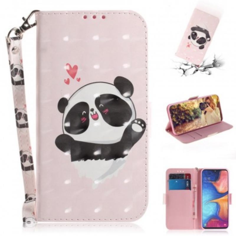 Capa Em Pele Para Samsung Galaxy A20e De Cordão Panda Love Com Cordão