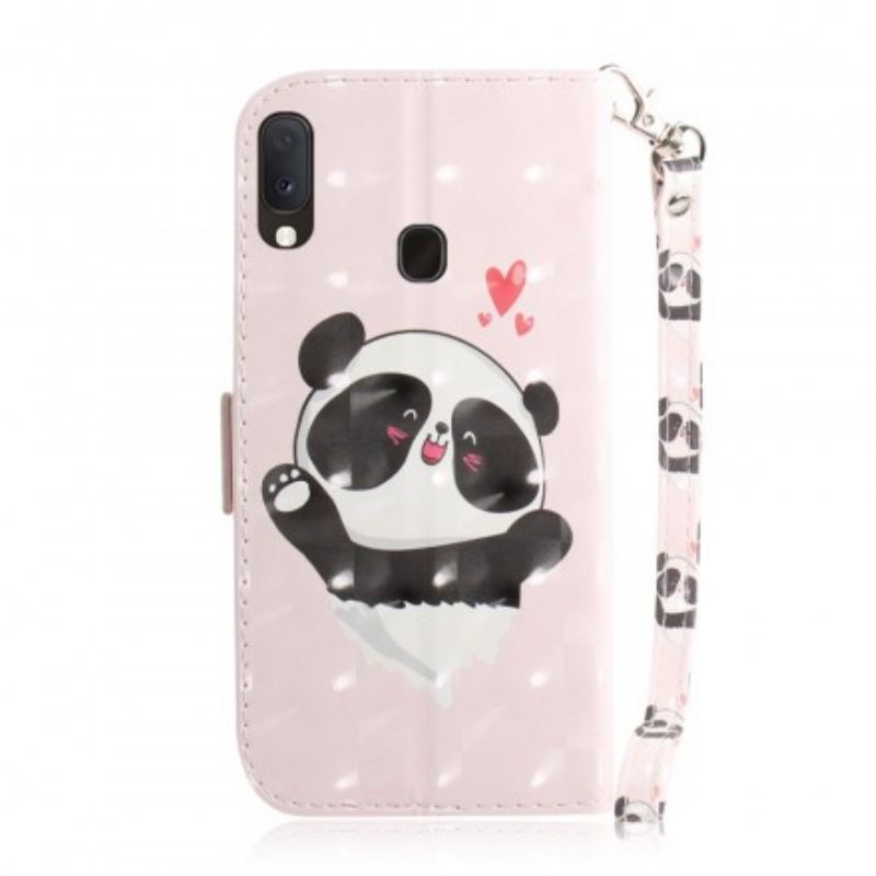 Capa Em Pele Para Samsung Galaxy A20e De Cordão Panda Love Com Cordão