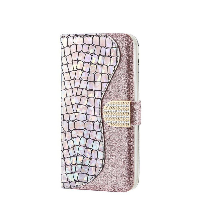 Capa Em Pele Para Samsung Galaxy A20e Diamantes De Crocodilo