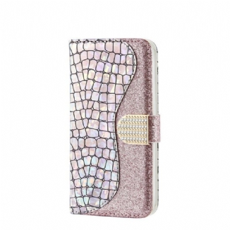 Capa Em Pele Para Samsung Galaxy A20e Diamantes De Crocodilo