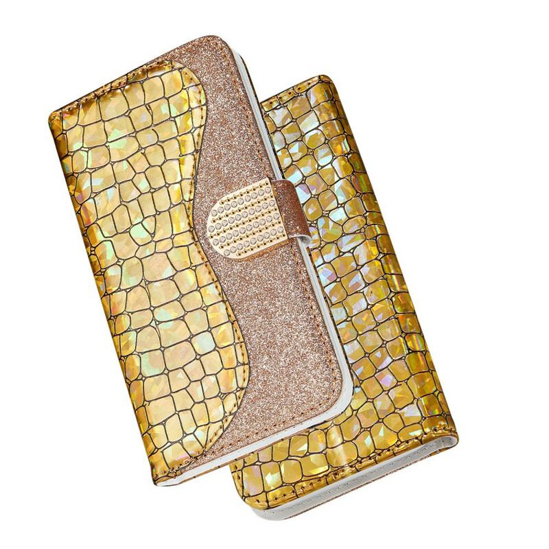 Capa Em Pele Para Samsung Galaxy A20e Diamantes De Crocodilo