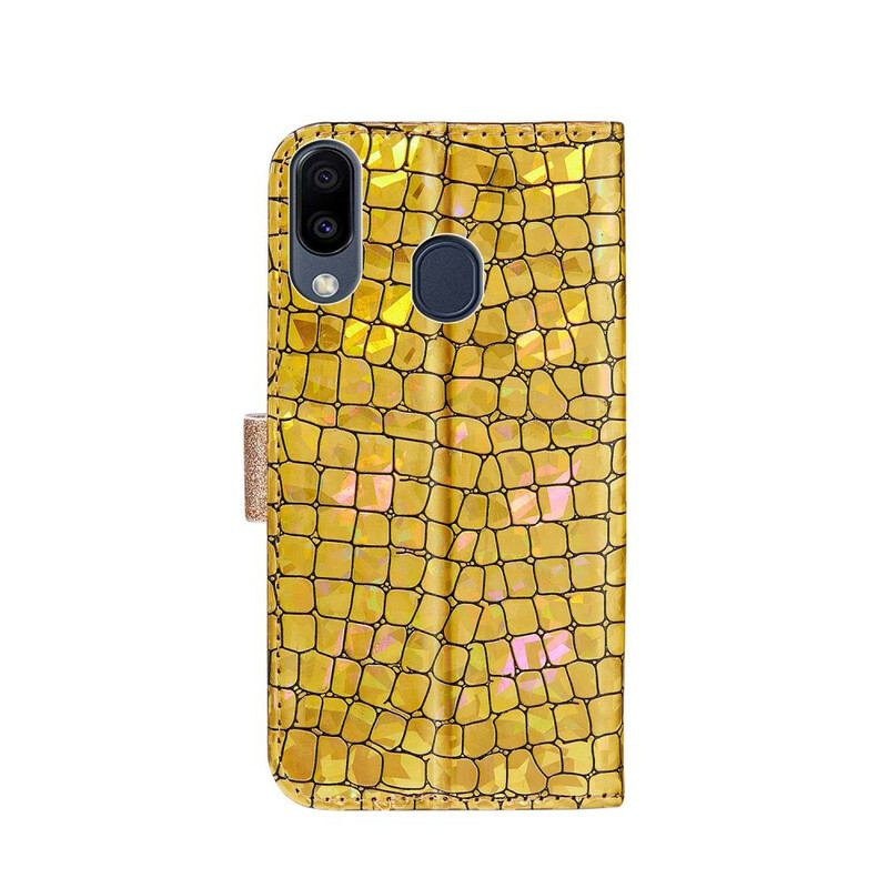 Capa Em Pele Para Samsung Galaxy A20e Diamantes De Crocodilo