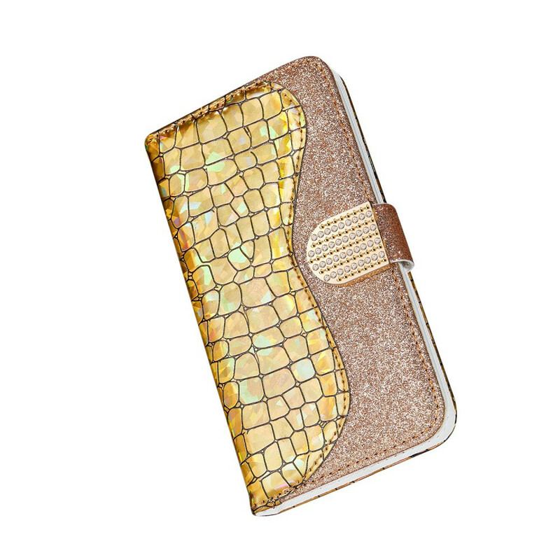 Capa Em Pele Para Samsung Galaxy A20e Diamantes De Crocodilo